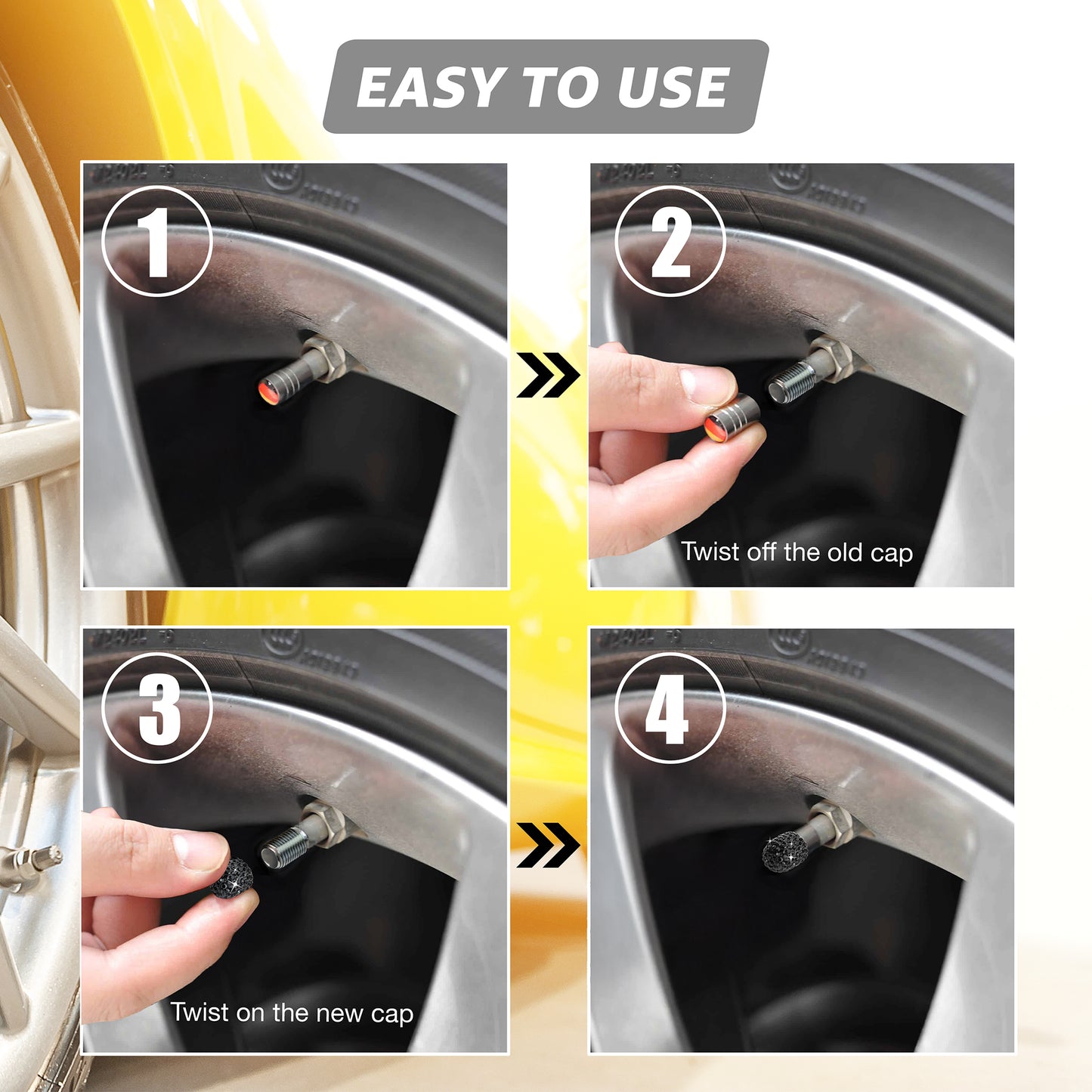 Black Bling Tire Valve Caps - Luxury Crystal Car Accessories