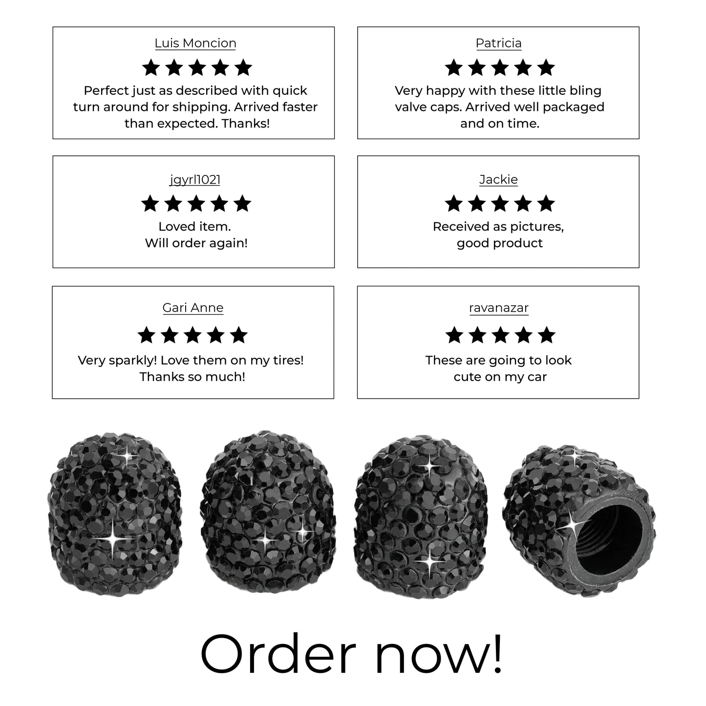 Black Bling Tire Valve Caps - Luxury Crystal Car Accessories