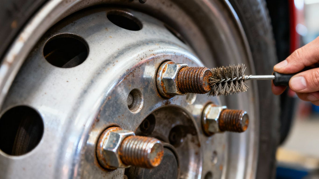 Clean wheel studs and a wire brush