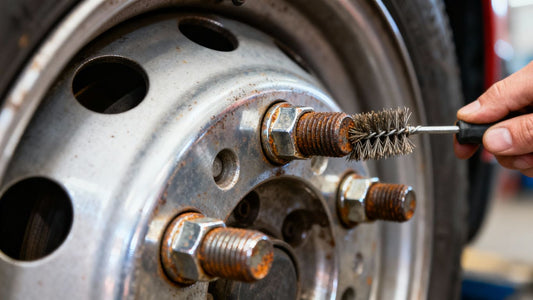 Clean wheel studs and a wire brush