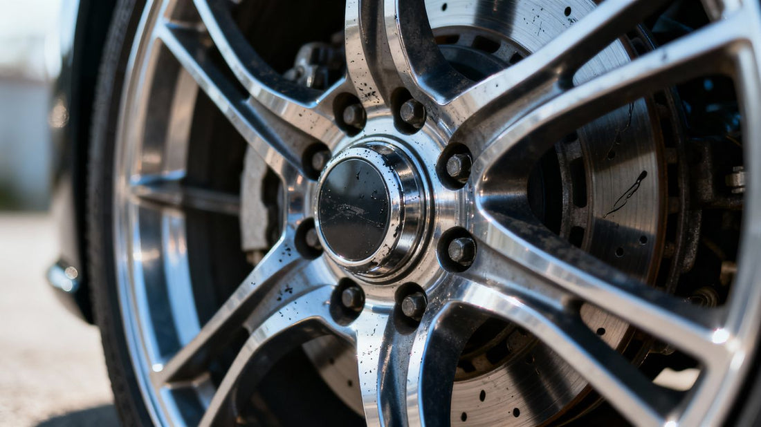 Close-up of a car's wheel hub assembly.