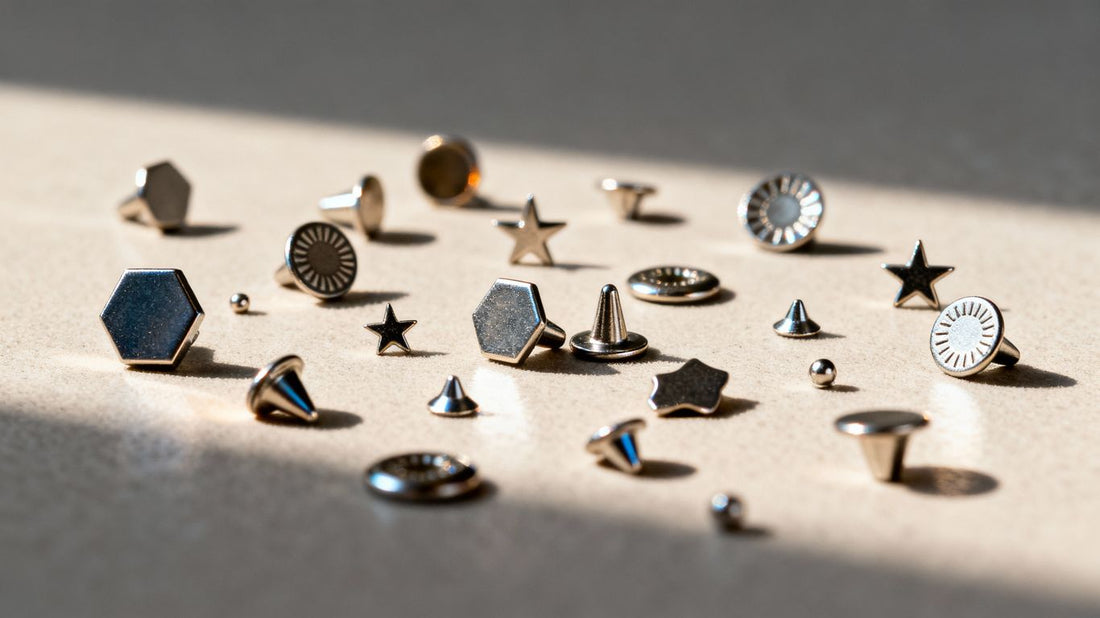 Shoe studs of various sizes, some ill-fitting.