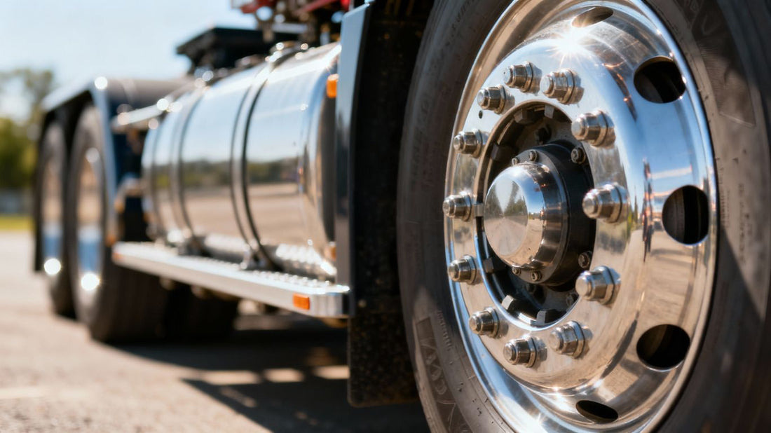 Truck hub assembly, close-up photographic detail.