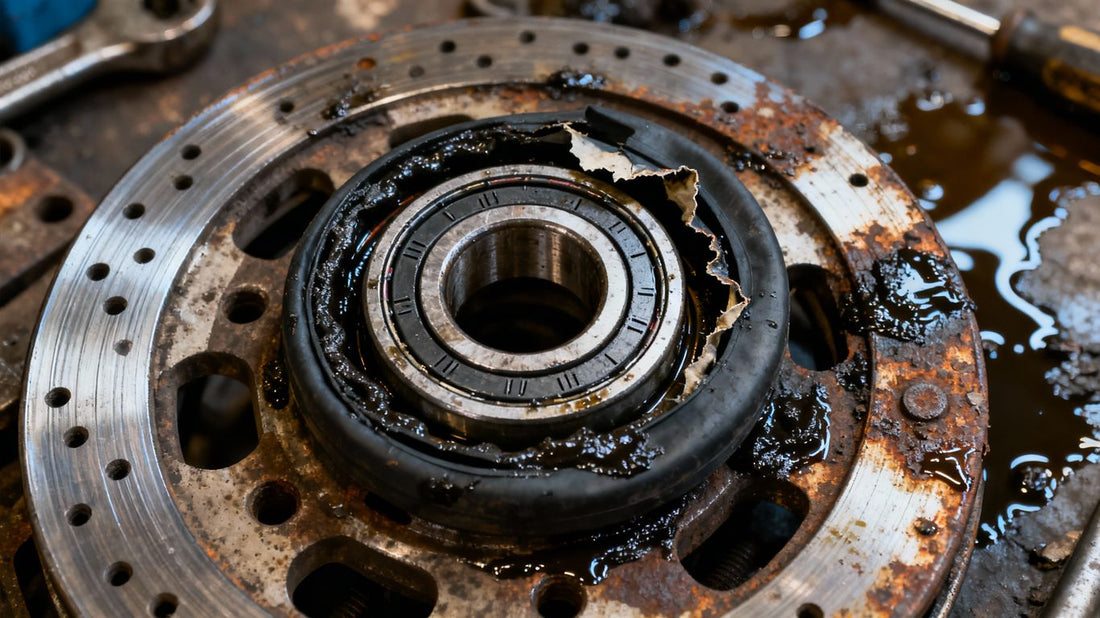 Worn hub bearings and seal with grease.