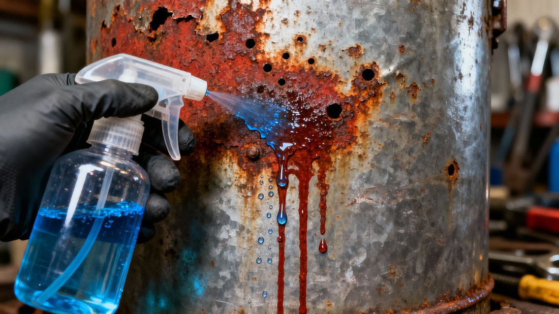 Stud Kleen cleaning rust from a metal surface.