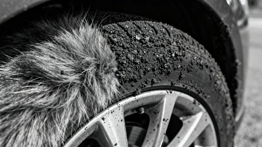 Car hub with pet hair and road grime.
