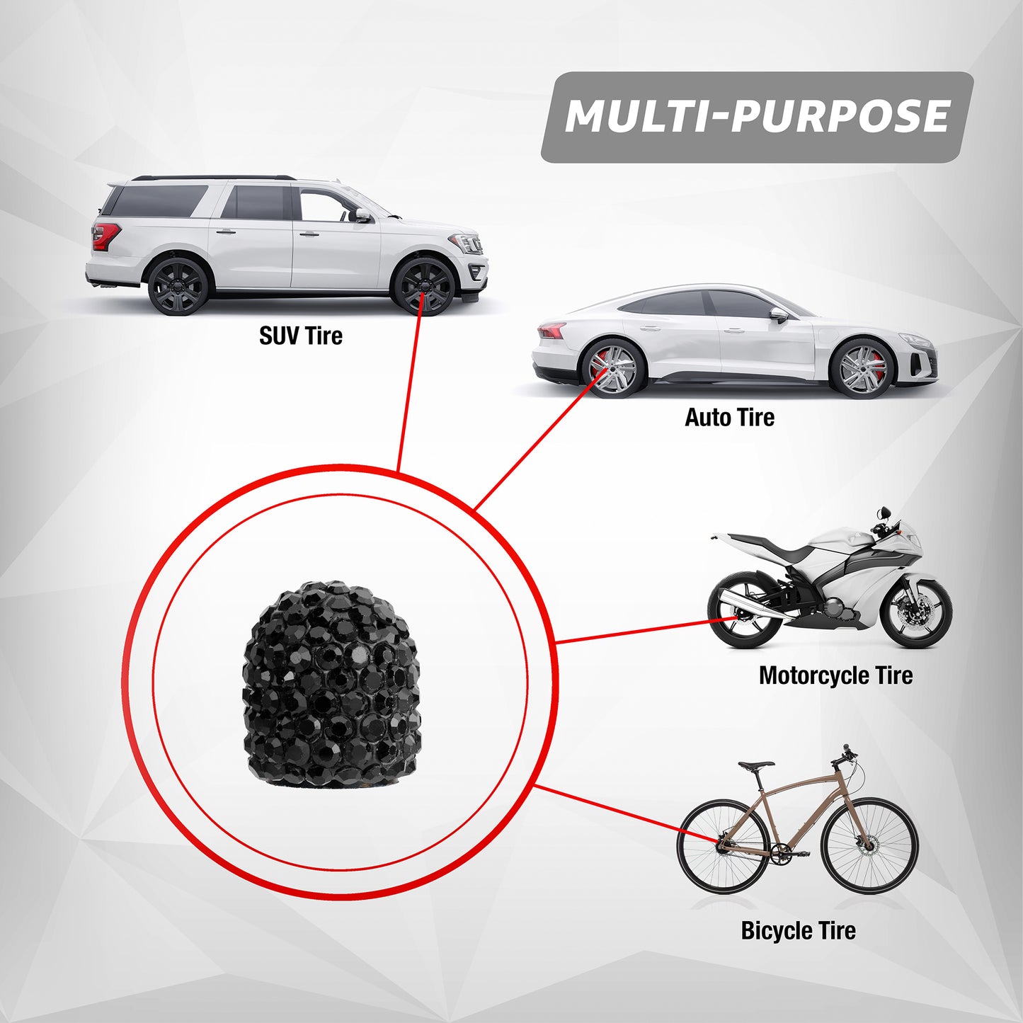 Black Bling Tire Valve Caps - Luxury Crystal Car Accessories