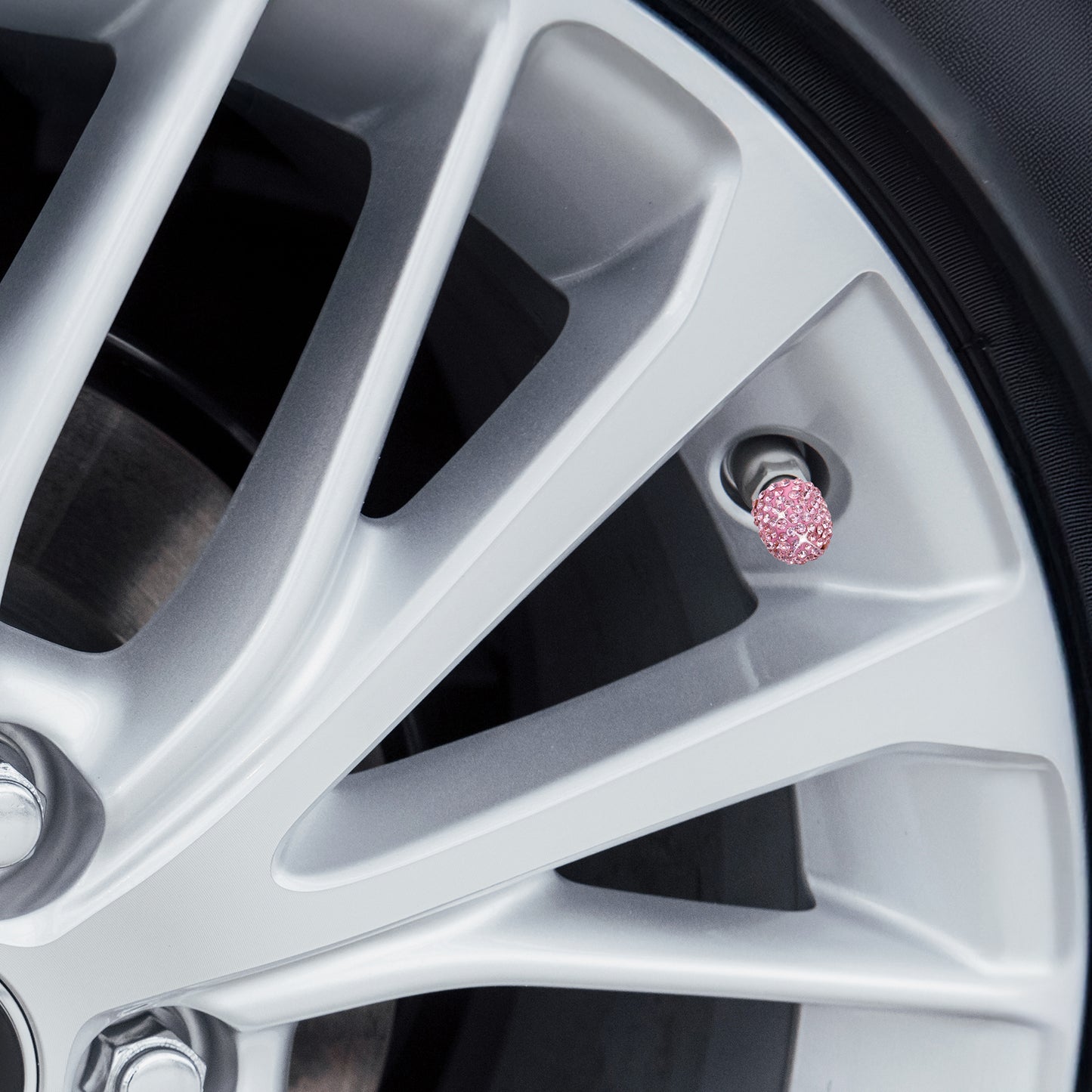 Pink Crystal Rhinestone Tire Valve Caps - Bling Car Accessories