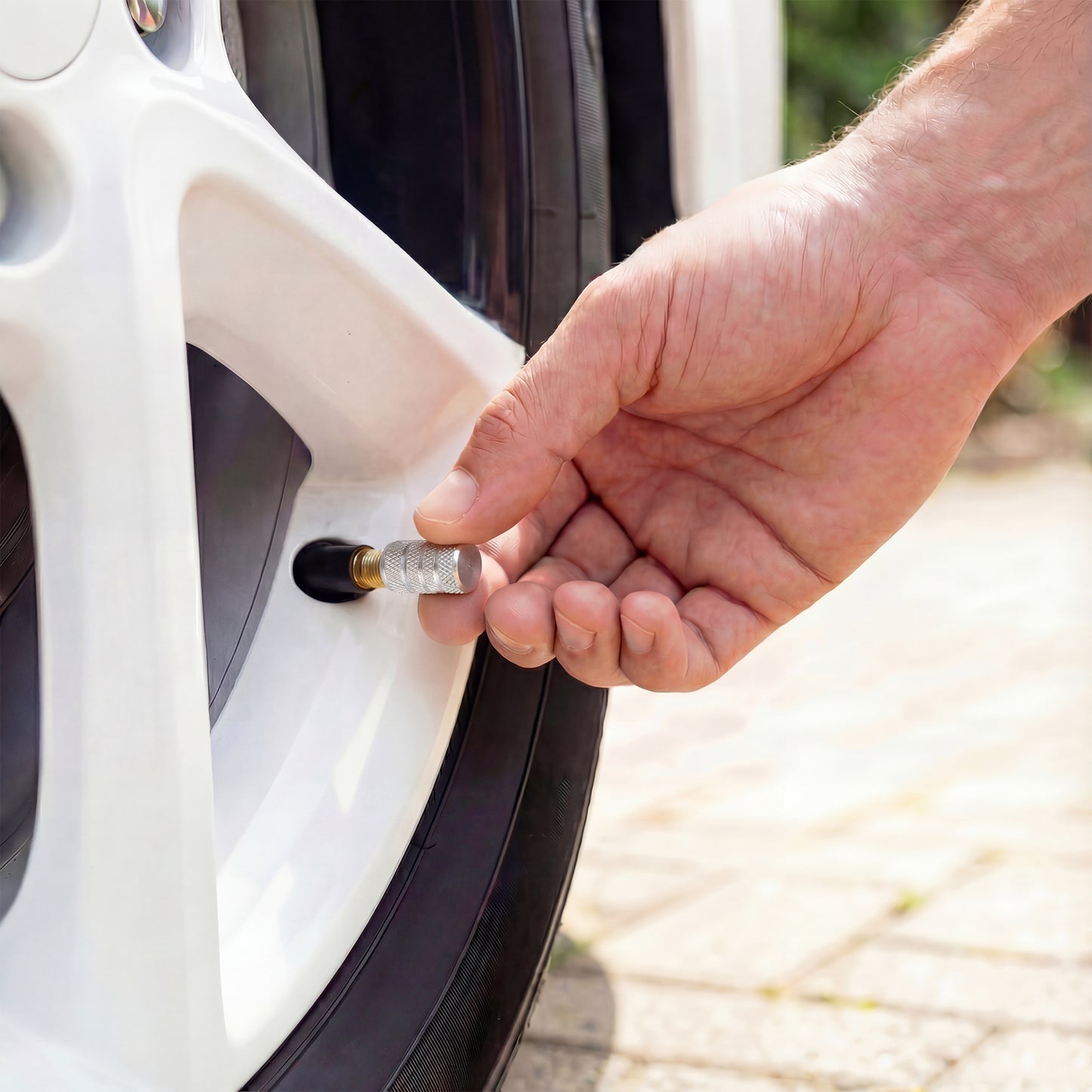 Silver Aluminum Tire Valve Caps (4-Pack) – Rust-Resistant Metal Stem Covers