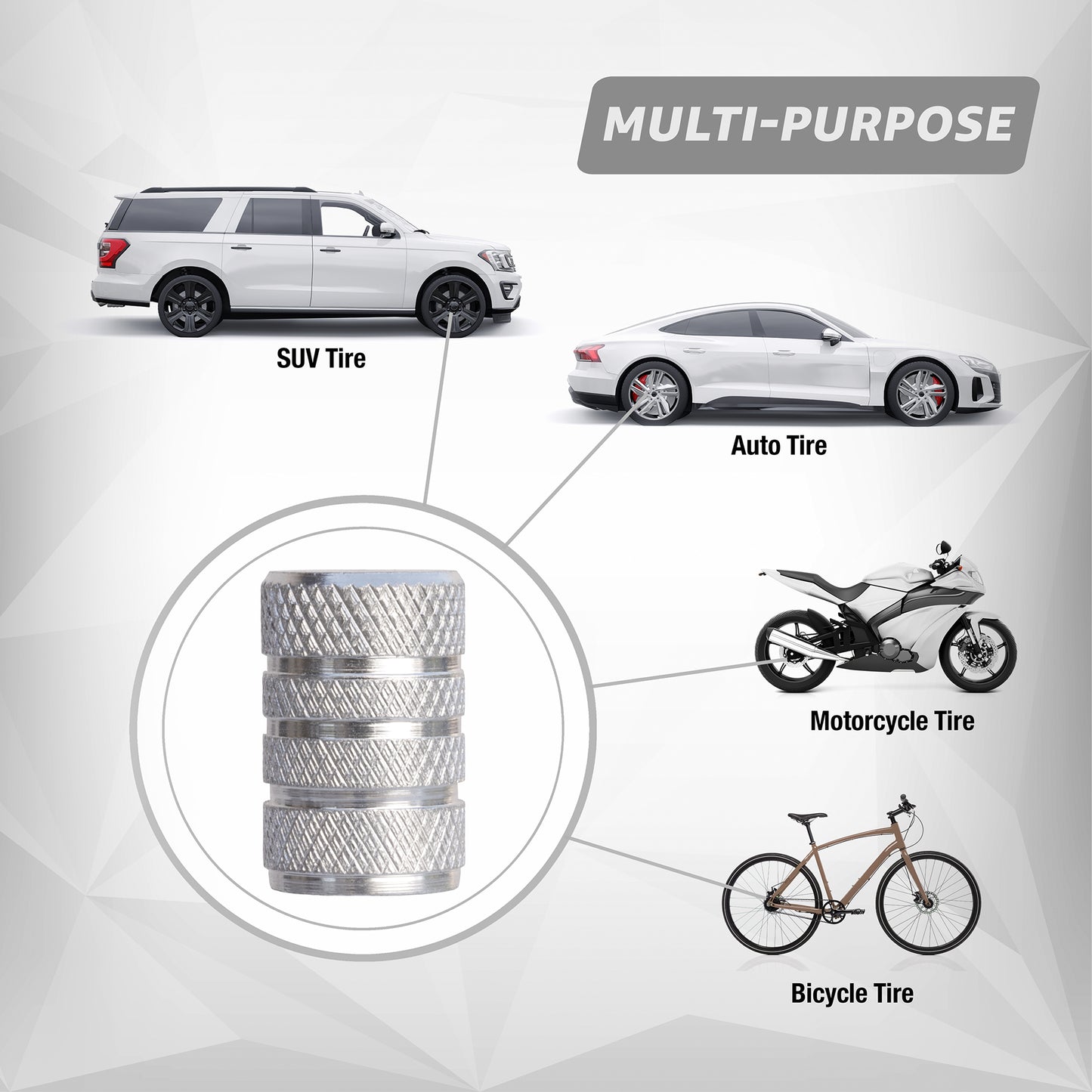 Silver Aluminum Tire Valve Caps (4-Pack) – Rust-Resistant Metal Stem Covers
