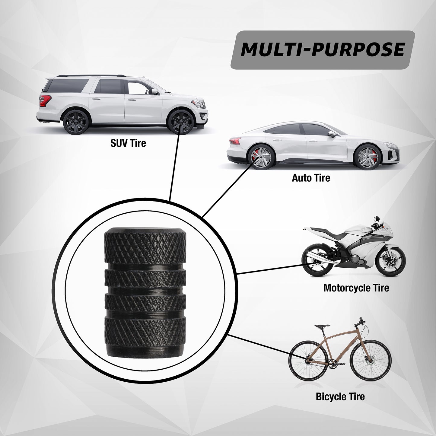 Black Aluminum Tire Valve Caps (4-Pack) – Rust-Resistant Metal Valve Stem Covers